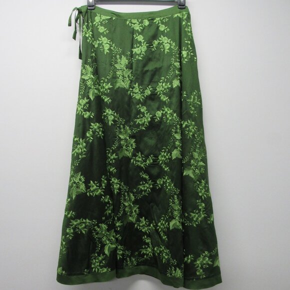 Calypso Christiane Celle 100% Silk Green Floral Embroidered maxi Skirt sz 1 OS - Picture 3 of 4